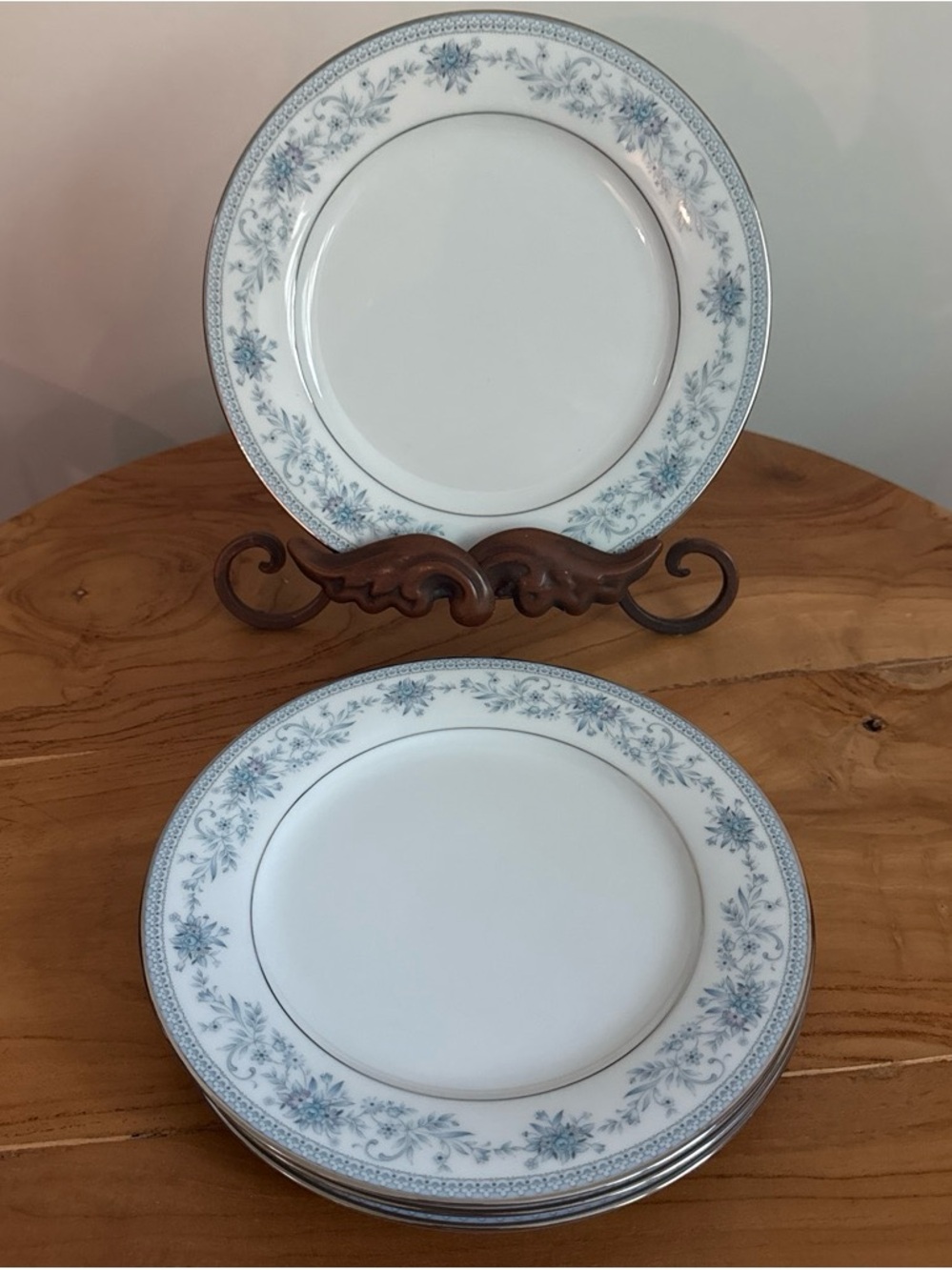 Vintage Noritake Blue Hill 2482 Salad Plates Set of 4 Blue Floral Platinum